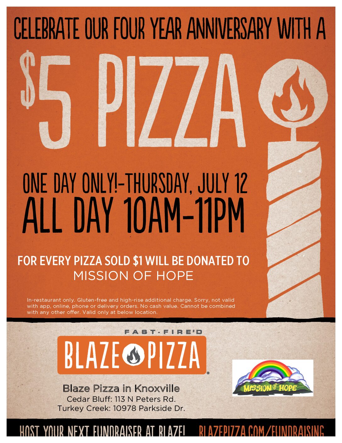 Blaze Pizza Fundraiser for MOH